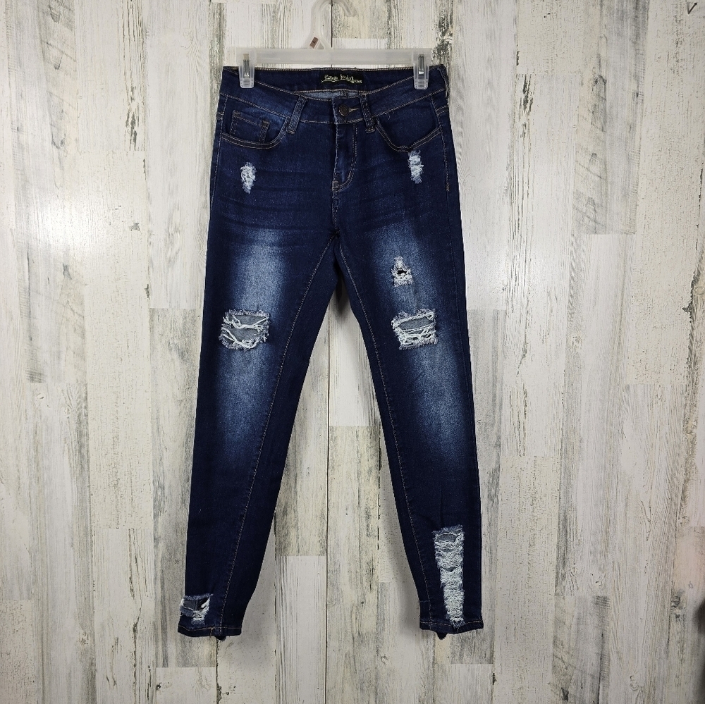 Emme Jordan dark wash skinny ripped blue denim jeans juniors size 5